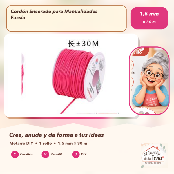 Cordón Encerado para Manualidades Fucsia 1,5 mm × 30 m