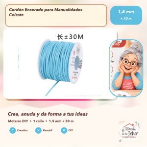 DE015-7 Cordón Encerado para Manualidades Celeste 1,5 mm × 30 m