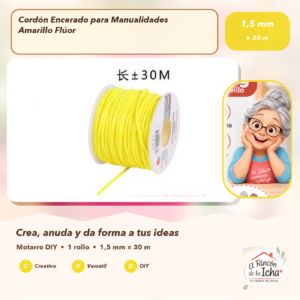 DE015-8 Cordón Encerado para Manualidades Amarillo Flúor 1,5 mm × 30 m