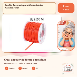 DE016-10 Cordón Encerado para Manualidades Naranjo Flúor 2 mm × 20 m
