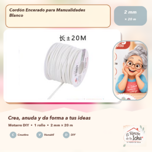 DE016-2 Cordón Encerado para Manualidades Blanco 2 mm × 20 m