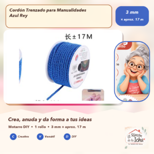 DE017-4 Cordón Trenzado para Manualidades Azul Rey 3 mm × aprox. 17 m