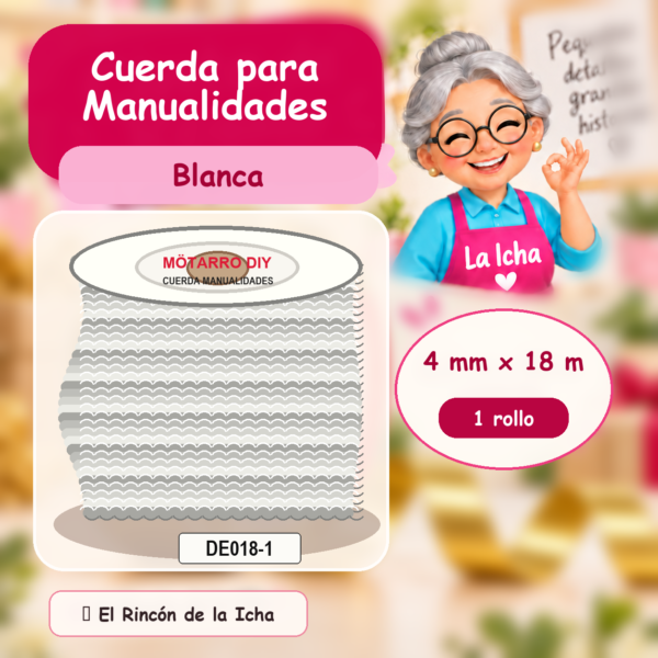DE018-1 Cuerda para Manualidades Blanca 4 mm x 18 m