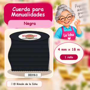 DE018-3 Cuerda para Manualidades Negra 4 mm x 18 m