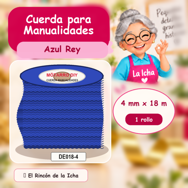 DE018-4 Cuerda para Manualidades Azul Rey 4 mm x 18 m