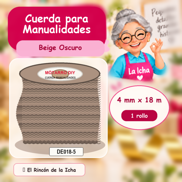 DE018-5 Cuerda para Manualidades Beige Oscuro 4 mm x 18 m