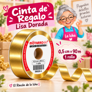 DE020-1 Cinta de Regalo Lisa Dorada 0,5 cm x 90 m
