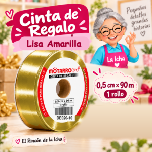 DE020-10 Cinta de Regalo Lisa Amarilla 0,5 cm x 90 m