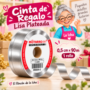 DE020-2 Cinta de Regalo Lisa Plateada 0,5 cm x 90 m