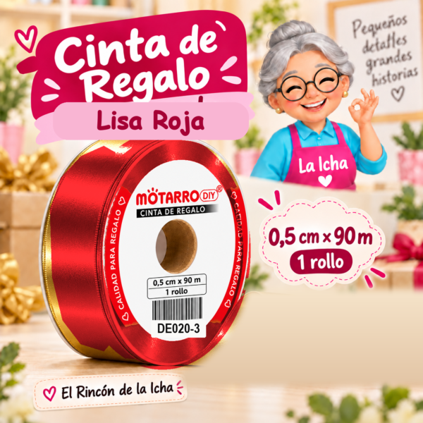 DE020-3 Cinta de Regalo Lisa Roja 0,5 cm x 90 m