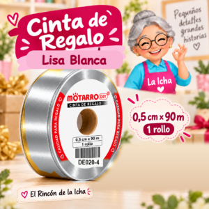 DE020-4 Cinta de Regalo Lisa Blanca 0,5 cm x 90 m