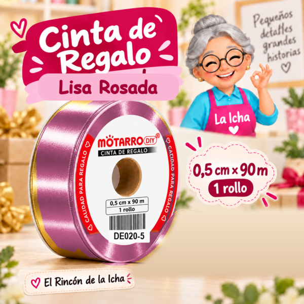 DE020-5 Cinta de Regalo Lisa Rosada 0,5 cm x 90 m