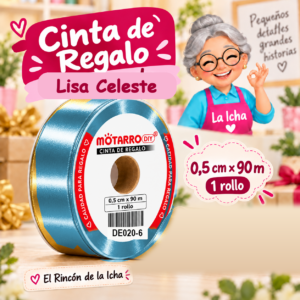 DE020-6 Cinta de Regalo Lisa Celeste 0,5 cm x 90 m