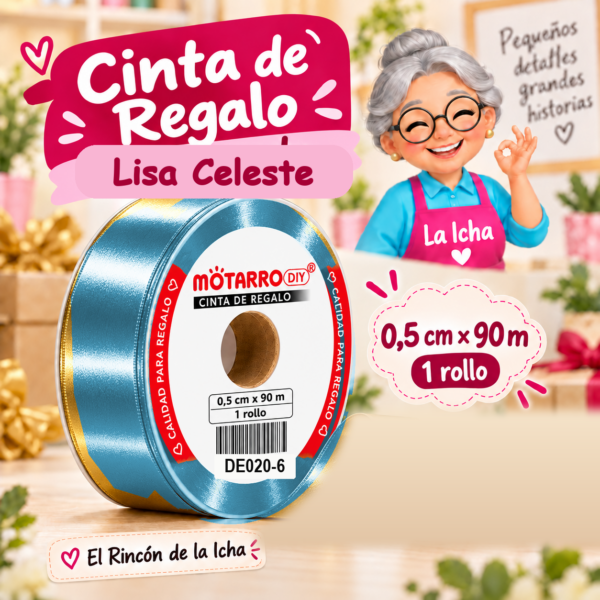 DE020-6 Cinta de Regalo Lisa Celeste 0,5 cm x 90 m