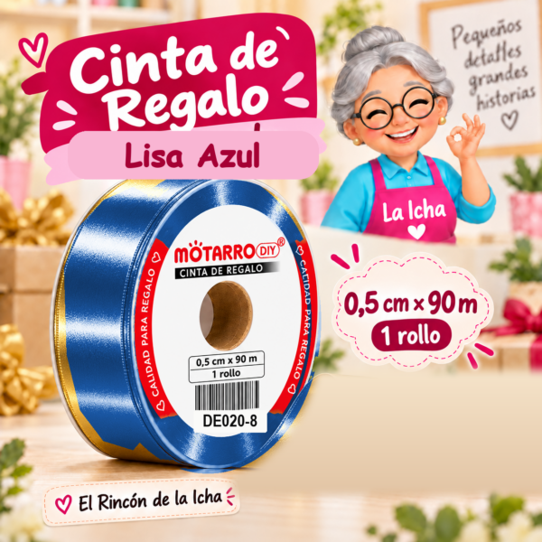 DE020-8 Cinta de Regalo Lisa Azul 0,5 cm x 90 m