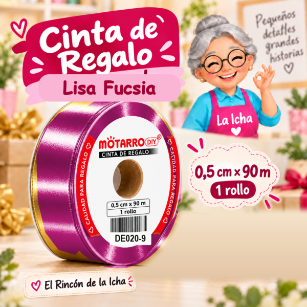 DE020-9 Cinta de Regalo Lisa Fucsia 0,5 cm x 90 m