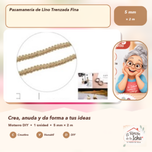 Pasamanería de Lino Trenzada Fina 5 mm × 2 m
