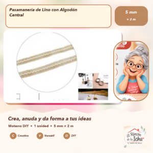 Pasamanería de Lino con Algodón Central 5 mm × 2 m