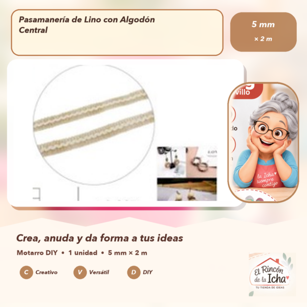 Pasamanería de Lino con Algodón Central 5 mm × 2 m