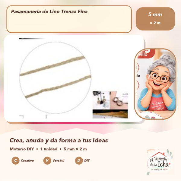 Pasamanería de Lino Trenza Fina 5 mm × 2 m