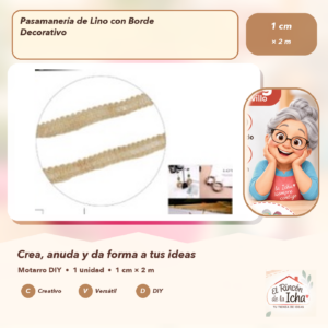 DE022-19 Pasamanería de Lino con Borde Decorativo 1 cm × 2 m