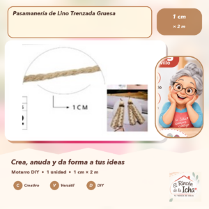 DE022-22 Pasamanería de Lino Trenzada Gruesa 1 cm × 2 m