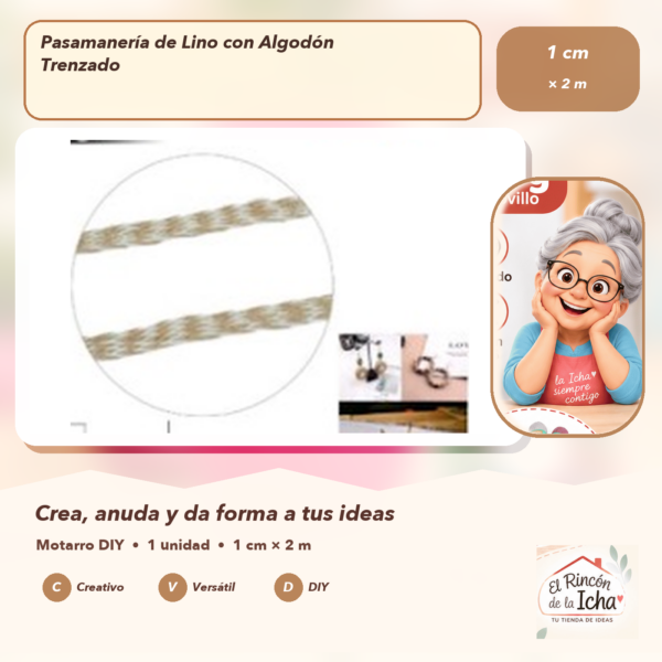 Pasamanería de Lino con Algodón Trenzado 1 cm × 2 m
