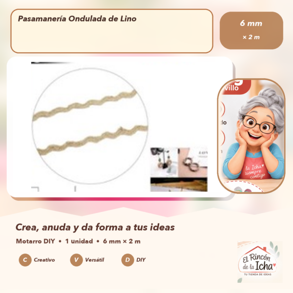 Pasamanería Ondulada de Lino 6 mm × 2 m