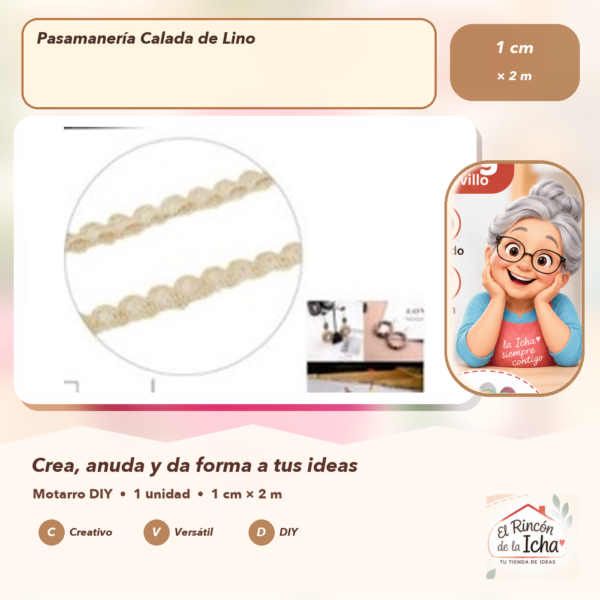 Pasamanería Calada de Lino 1 cm × 2 m