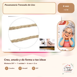 DE022-27 Pasamanería Trenzada de Lino 6 mm × 2 m