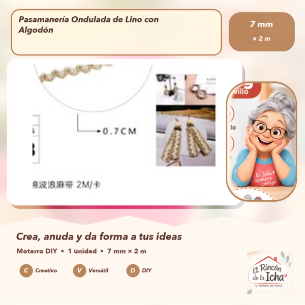 Pasamanería Ondulada de Lino con Algodón 7 mm × 2 m