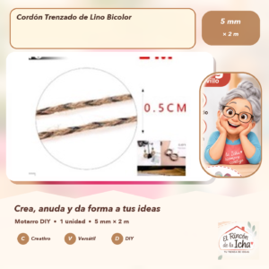 DE022-33 Cordón Trenzado de Lino Bicolor 5 mm × 2 m
