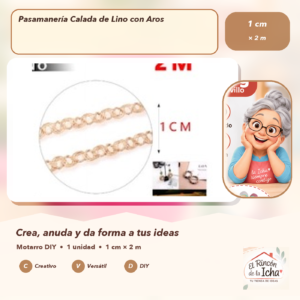 DE022-34 Pasamanería Calada de Lino con Aros 1 cm × 2 m