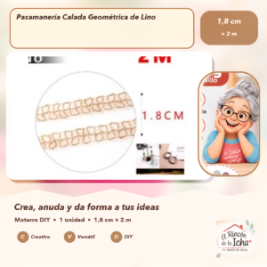 DE022-35 Pasamanería Calada Geométrica de Lino 1,8 cm × 2 m