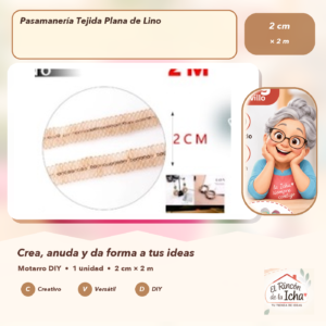 DE022-36 Pasamanería Tejida Plana de Lino 2 cm × 2 m