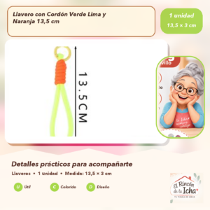 Llavero con Cordón Verde Lima y Naranja 13,5 cm