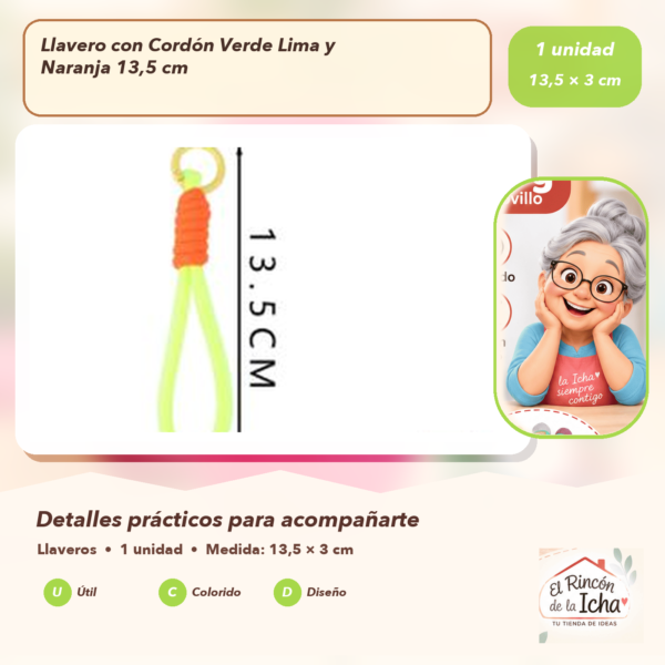 Llavero con Cordón Verde Lima y Naranja 13,5 cm