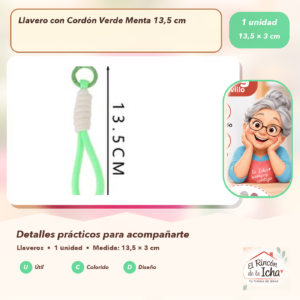 Llavero con Cordón Verde Menta 13,5 cm