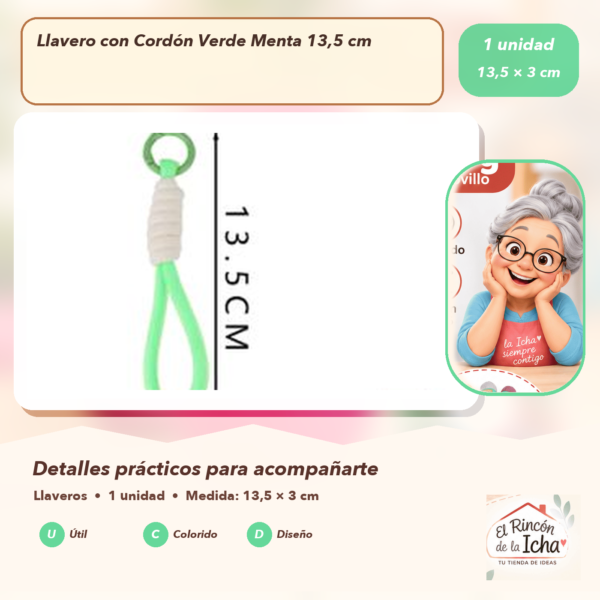 Llavero con Cordón Verde Menta 13,5 cm