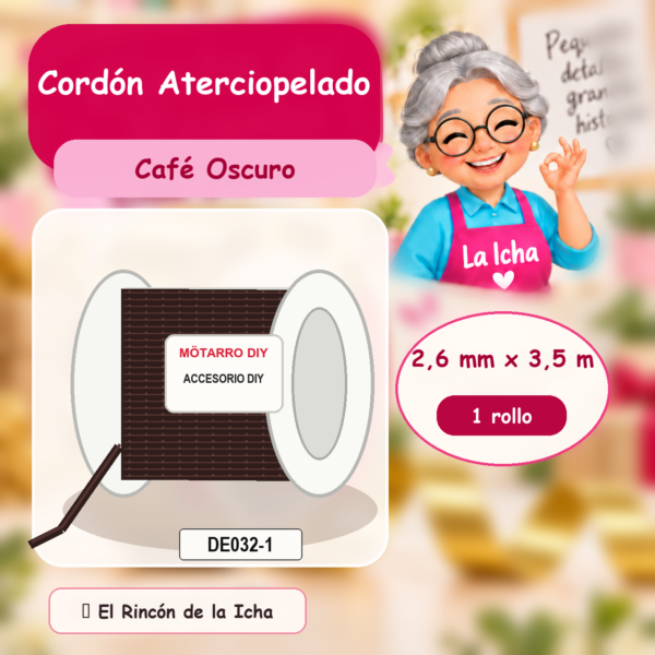 DE032-1 Cordón Aterciopelado Café Oscuro 2,6 mm x 3,5 m