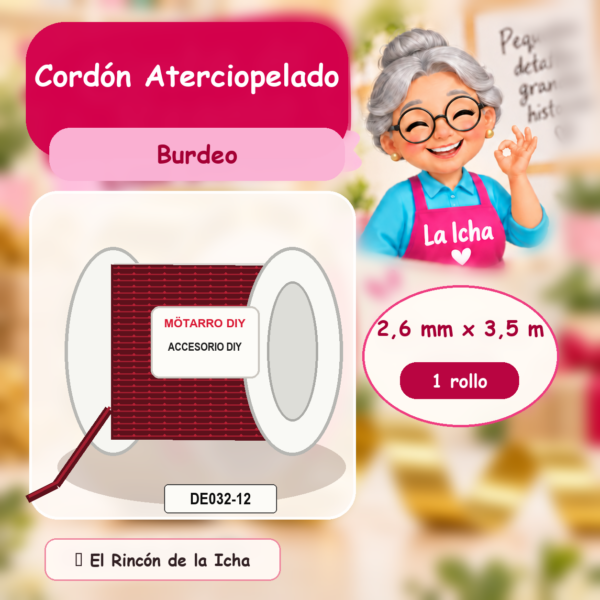 DE032-12 Cordón Aterciopelado Burdeo 2,6 mm x 3,5 m