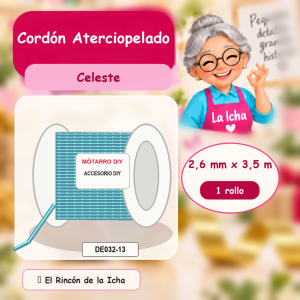 DE032-13 Cordón Aterciopelado Celeste 2,6 mm x 3,5 m