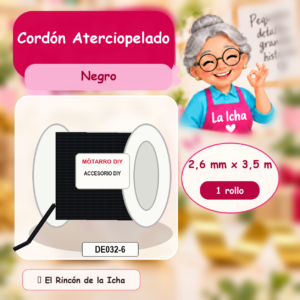 DE032-6 Cordón Aterciopelado Negro 2,6 mm x 3,5 m