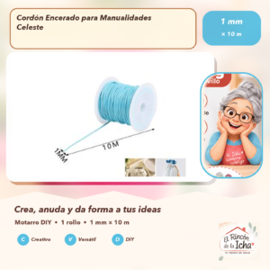 DE033-1 Cordón Encerado para Manualidades Celeste 1 mm × 10 m