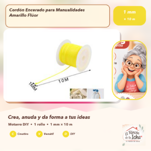 DE033-12 Cordón Encerado para Manualidades Amarillo Flúor 1 mm × 10 m