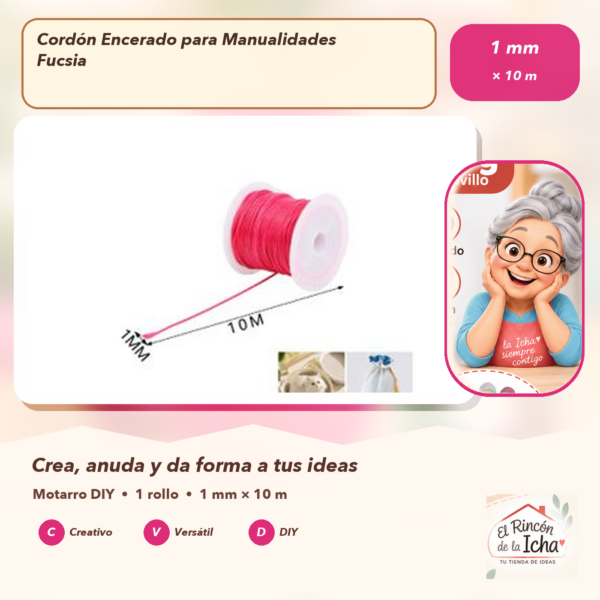 Cordón Encerado para Manualidades Fucsia 1 mm × 10 m