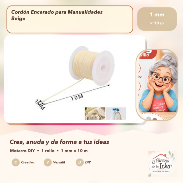 Cordón Encerado para Manualidades Beige 1 mm × 10 m