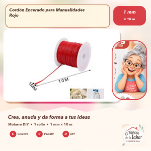 DE033-5 Cordón Encerado para Manualidades Rojo 1 mm × 10 m