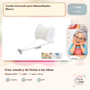 DE033-6 Cordón Encerado para Manualidades Blanco 1 mm × 10 m
