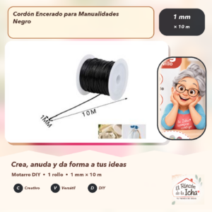DE033-7 Cordón Encerado para Manualidades Negro 1 mm × 10 m